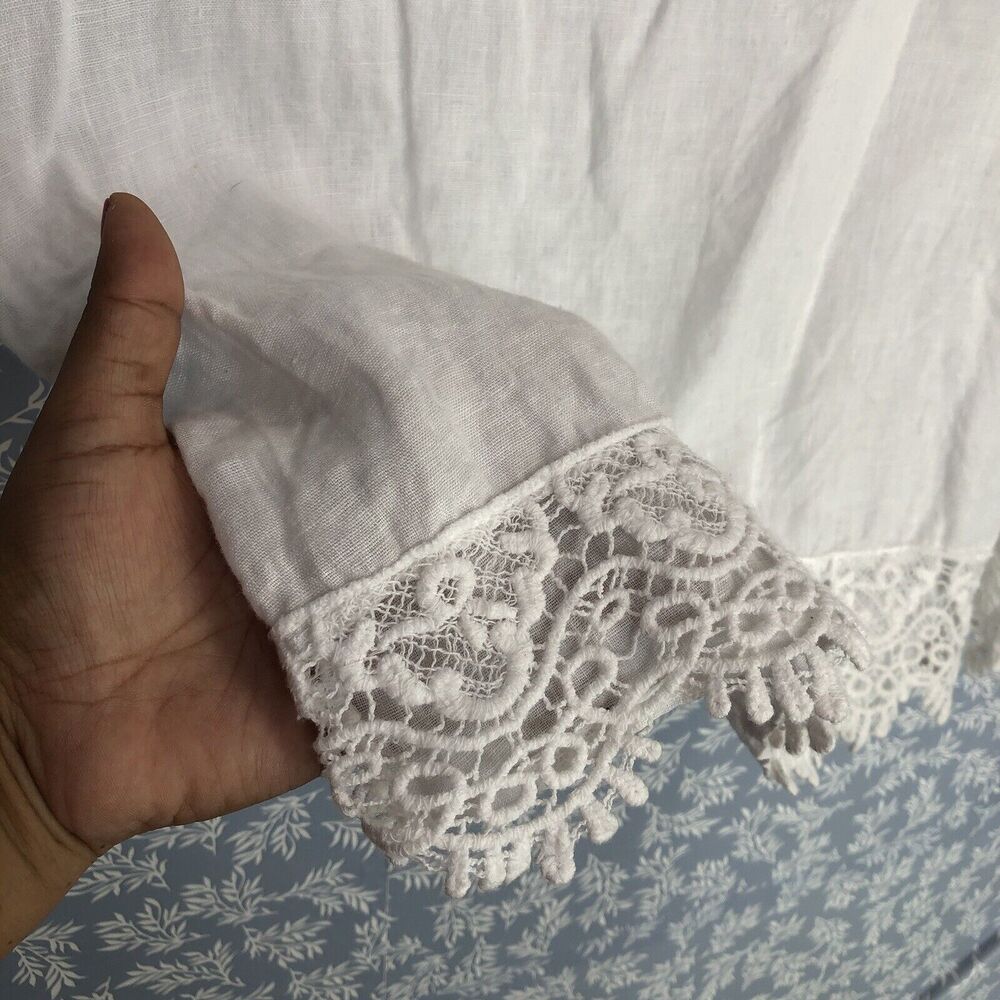 Lungo L'arno Made In Italy 100% Linen Crochet Sleeveless White Top Size M - Picture 6 of 15
